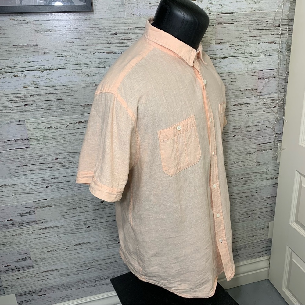 Bruno Men's Shirt Sz XL Peach Casual Button Up  Linen Cotton Blend Short Sleeve - Picture 5 of 12